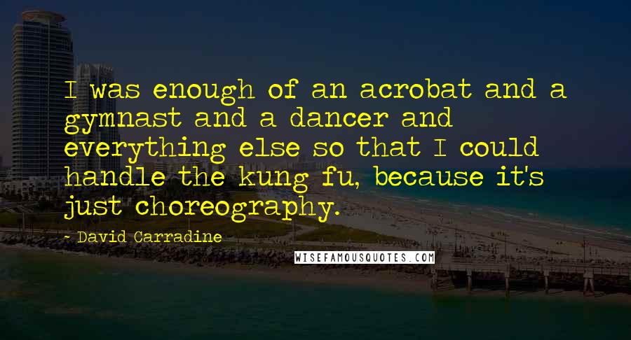 David Carradine Quotes: I was enough of an acrobat and a gymnast and a dancer and everything else so that I could handle the kung fu, because it's just choreography.