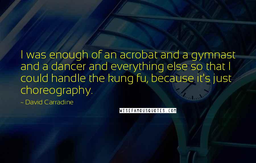 David Carradine Quotes: I was enough of an acrobat and a gymnast and a dancer and everything else so that I could handle the kung fu, because it's just choreography.