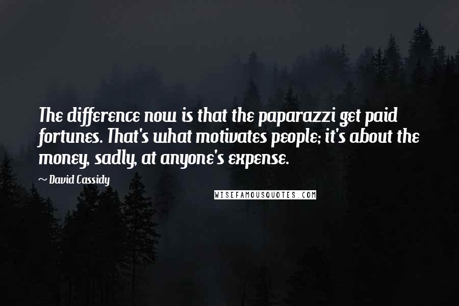 David Cassidy Quotes: The difference now is that the paparazzi get paid fortunes. That's what motivates people; it's about the money, sadly, at anyone's expense.