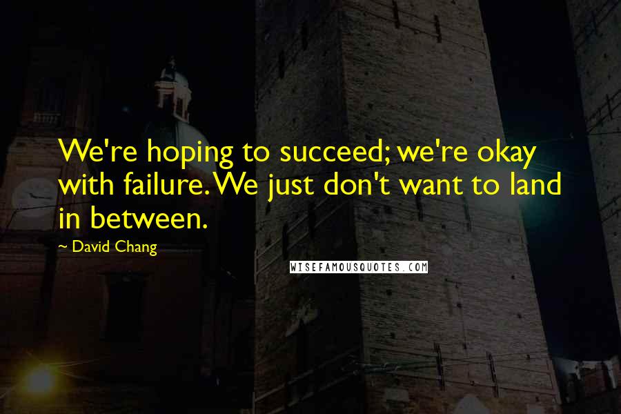 David Chang Quotes: We're hoping to succeed; we're okay with failure. We just don't want to land in between.