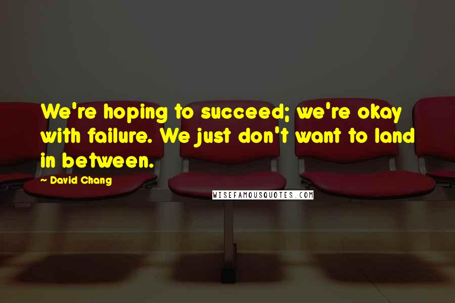 David Chang Quotes: We're hoping to succeed; we're okay with failure. We just don't want to land in between.