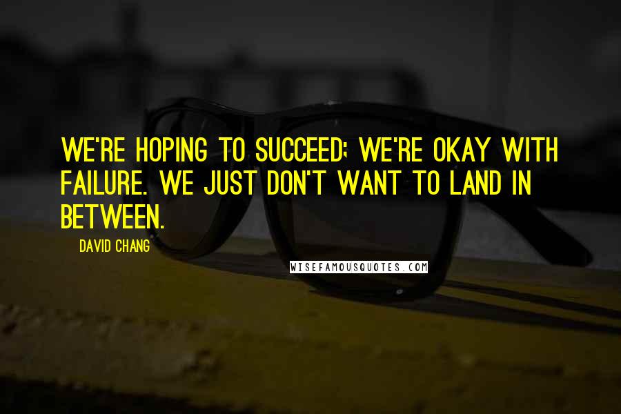 David Chang Quotes: We're hoping to succeed; we're okay with failure. We just don't want to land in between.