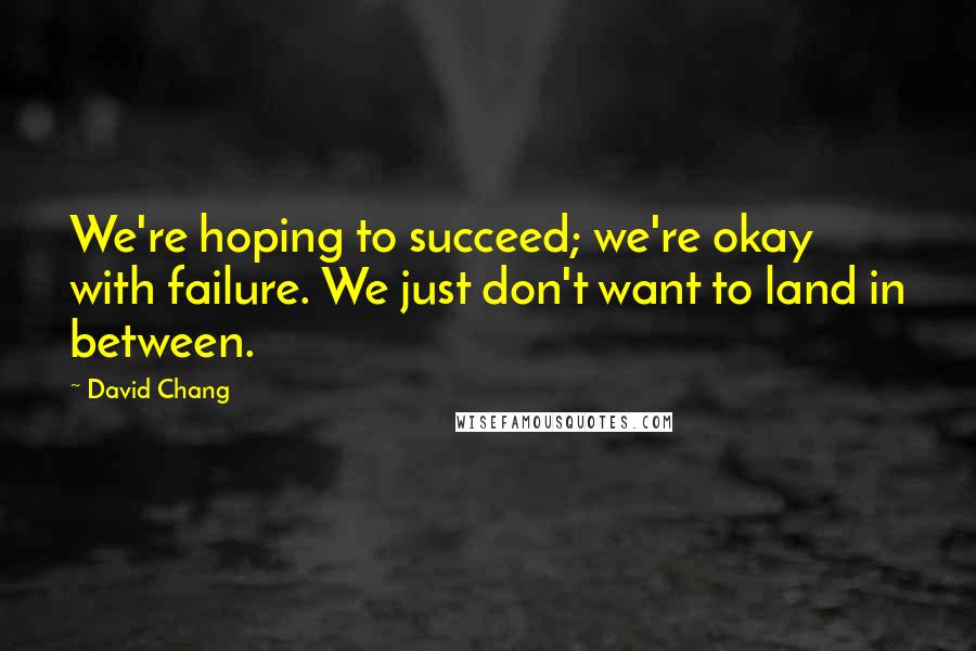 David Chang Quotes: We're hoping to succeed; we're okay with failure. We just don't want to land in between.