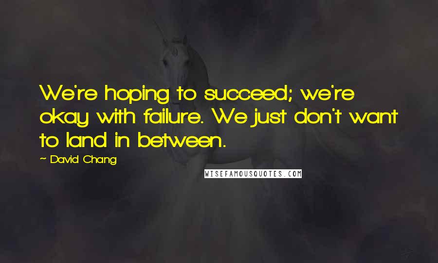 David Chang Quotes: We're hoping to succeed; we're okay with failure. We just don't want to land in between.