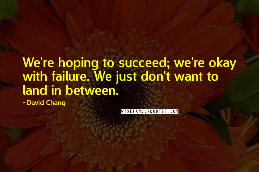 David Chang Quotes: We're hoping to succeed; we're okay with failure. We just don't want to land in between.