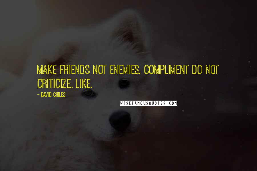 David Chiles Quotes: Make friends not enemies. Compliment do not criticize. Like.