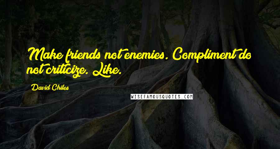 David Chiles Quotes: Make friends not enemies. Compliment do not criticize. Like.