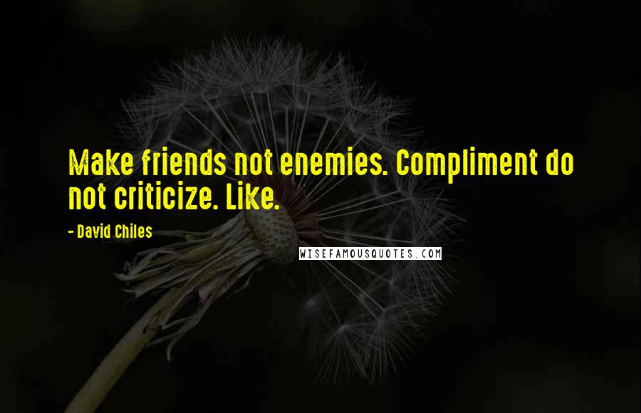 David Chiles Quotes: Make friends not enemies. Compliment do not criticize. Like.