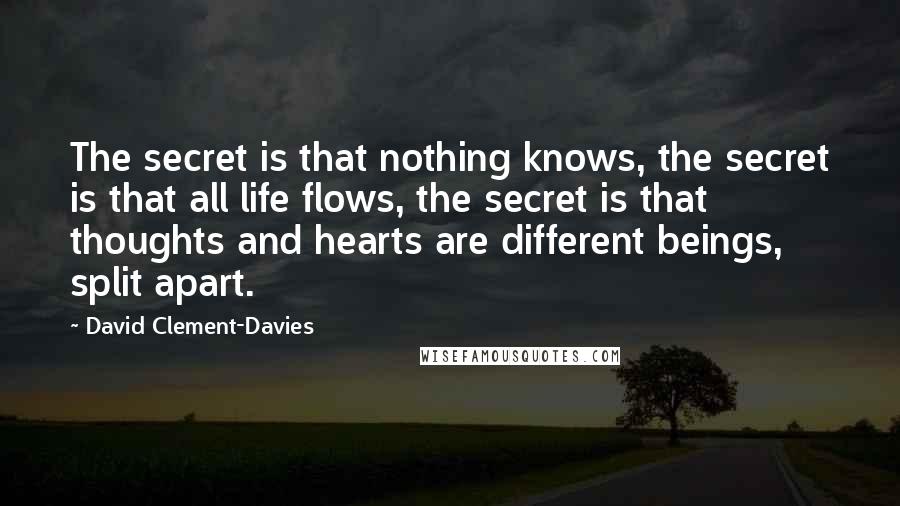 David Clement-Davies Quotes: The secret is that nothing knows, the secret is that all life flows, the secret is that thoughts and hearts are different beings, split apart.