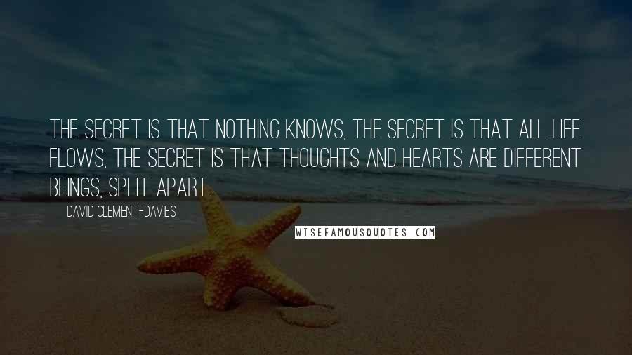 David Clement-Davies Quotes: The secret is that nothing knows, the secret is that all life flows, the secret is that thoughts and hearts are different beings, split apart.