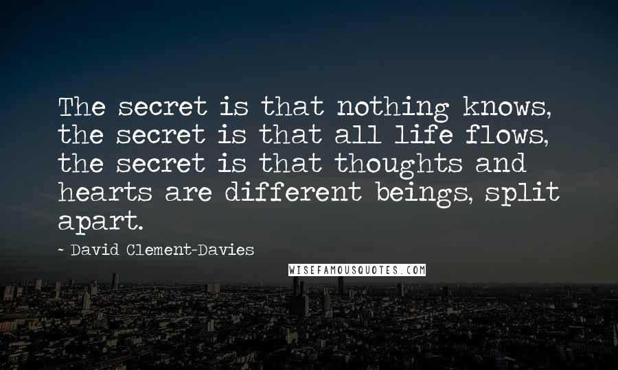 David Clement-Davies Quotes: The secret is that nothing knows, the secret is that all life flows, the secret is that thoughts and hearts are different beings, split apart.