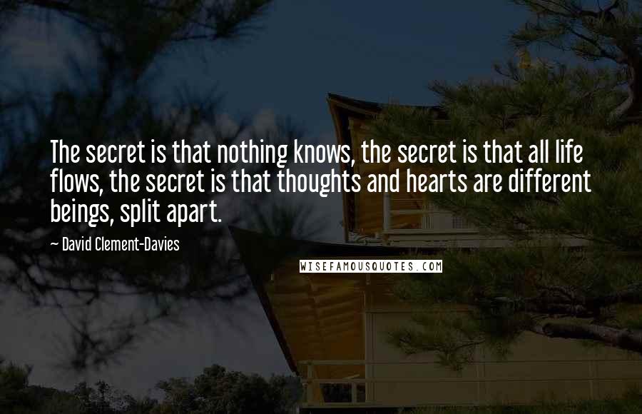 David Clement-Davies Quotes: The secret is that nothing knows, the secret is that all life flows, the secret is that thoughts and hearts are different beings, split apart.