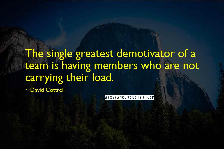 David Cottrell Quotes: The single greatest demotivator of a team is having members who are not carrying their load.