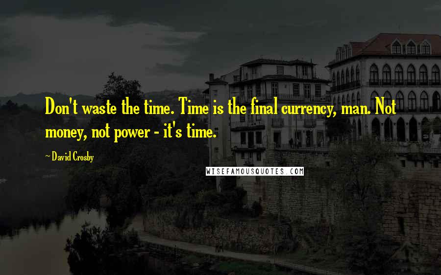 David Crosby Quotes: Don't waste the time. Time is the final currency, man. Not money, not power - it's time.