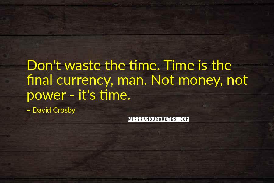 David Crosby Quotes: Don't waste the time. Time is the final currency, man. Not money, not power - it's time.