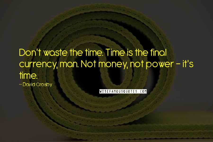 David Crosby Quotes: Don't waste the time. Time is the final currency, man. Not money, not power - it's time.