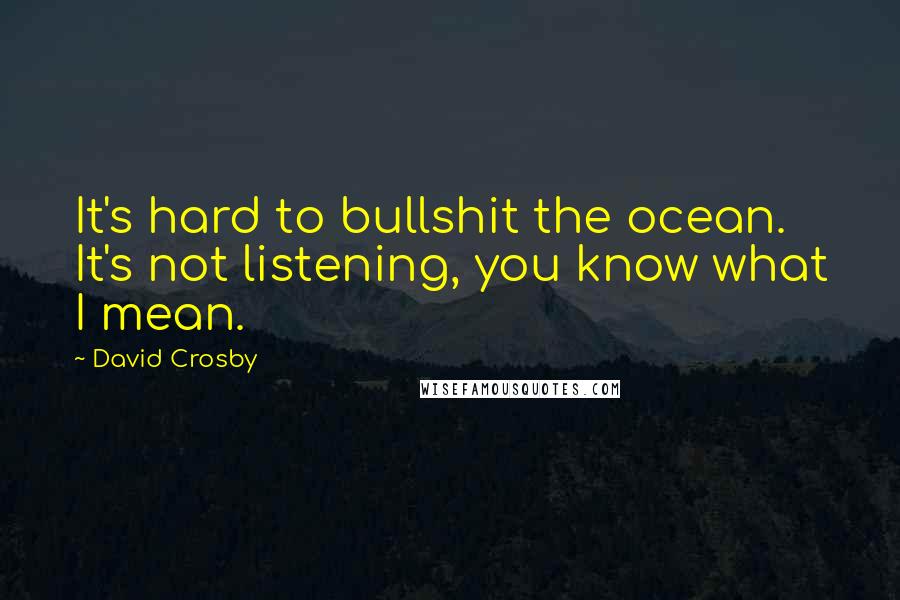 David Crosby Quotes: It's hard to bullshit the ocean. It's not listening, you know what I mean.