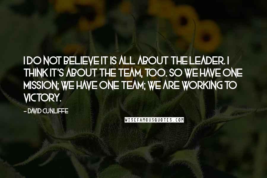 David Cunliffe Quotes: I do not believe it is all about the leader. I think it's about the team, too. So we have one mission; we have one team; we are working to victory.