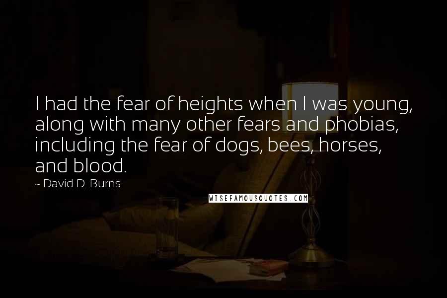 David D. Burns Quotes: I had the fear of heights when I was young, along with many other fears and phobias, including the fear of dogs, bees, horses, and blood.