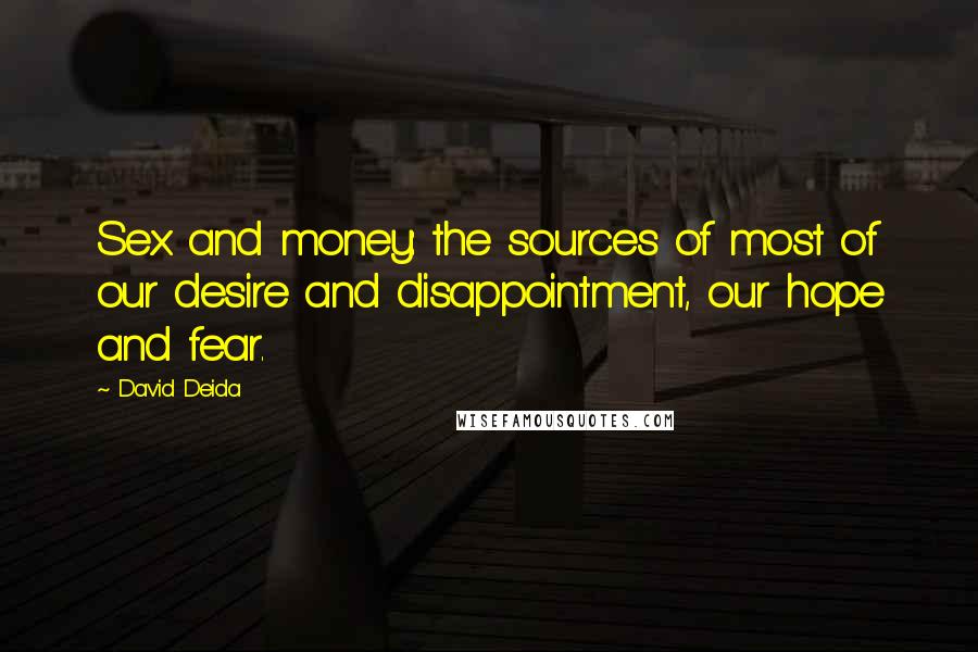David Deida Quotes: Sex and money: the sources of most of our desire and disappointment, our hope and fear.