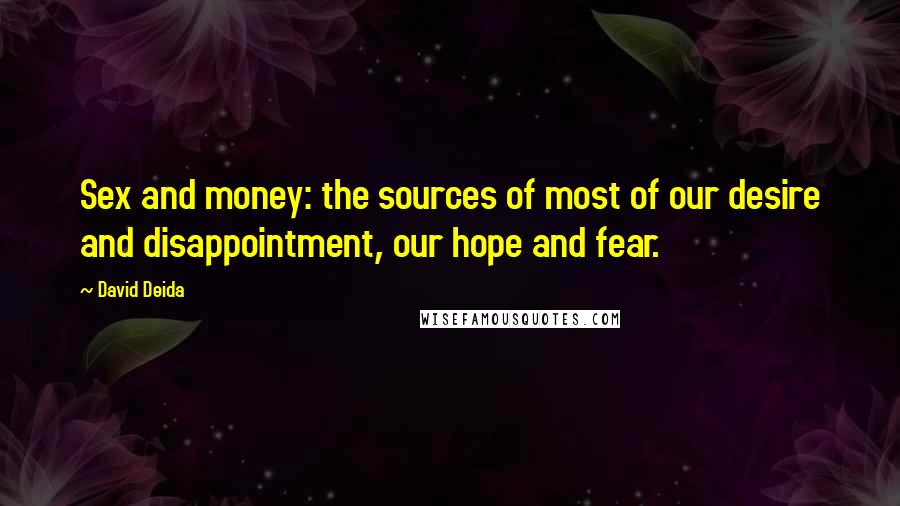 David Deida Quotes: Sex and money: the sources of most of our desire and disappointment, our hope and fear.