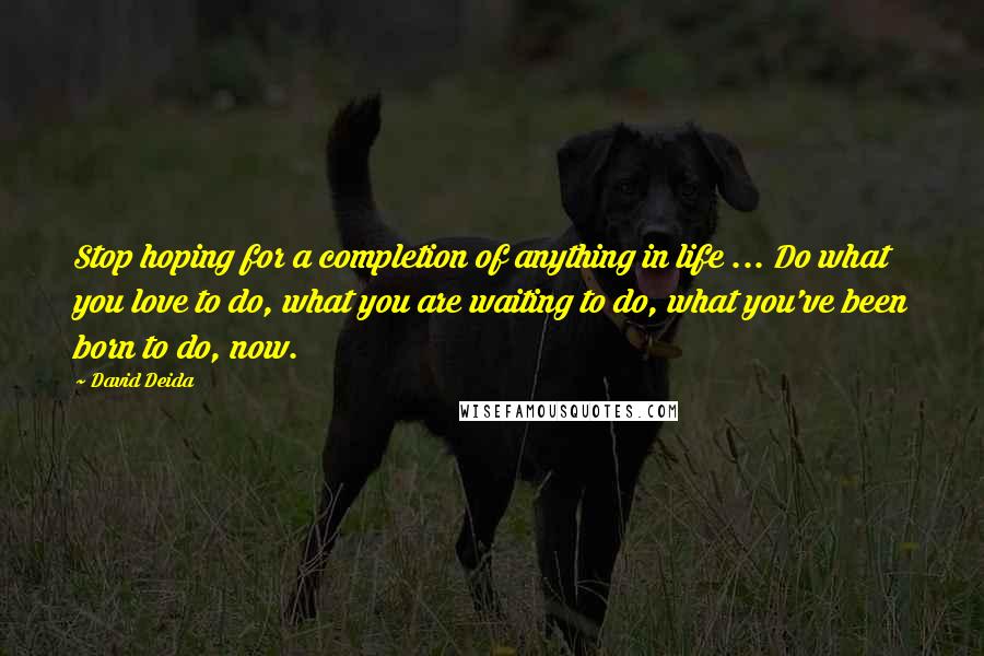 David Deida Quotes: Stop hoping for a completion of anything in life ... Do what you love to do, what you are waiting to do, what you've been born to do, now.