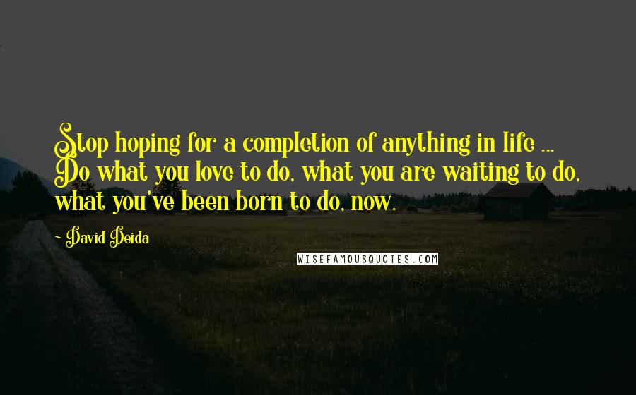 David Deida Quotes: Stop hoping for a completion of anything in life ... Do what you love to do, what you are waiting to do, what you've been born to do, now.