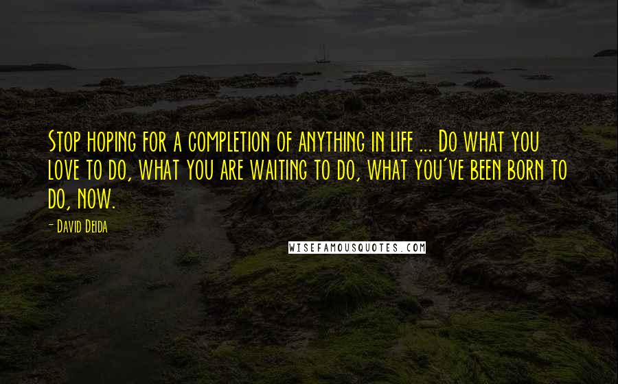 David Deida Quotes: Stop hoping for a completion of anything in life ... Do what you love to do, what you are waiting to do, what you've been born to do, now.