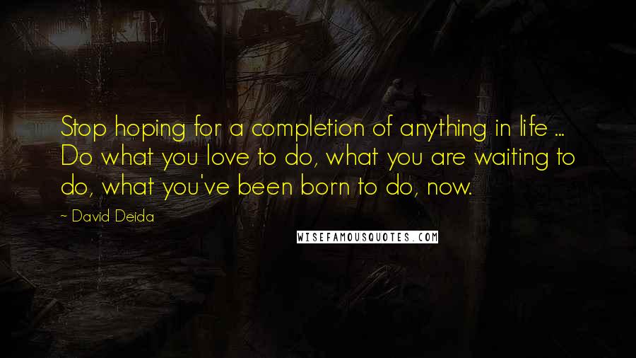 David Deida Quotes: Stop hoping for a completion of anything in life ... Do what you love to do, what you are waiting to do, what you've been born to do, now.