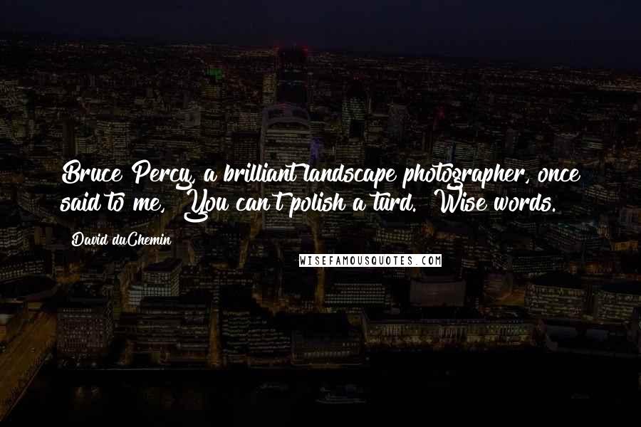 David DuChemin Quotes: Bruce Percy, a brilliant landscape photographer, once said to me, "You can't polish a turd." Wise words.