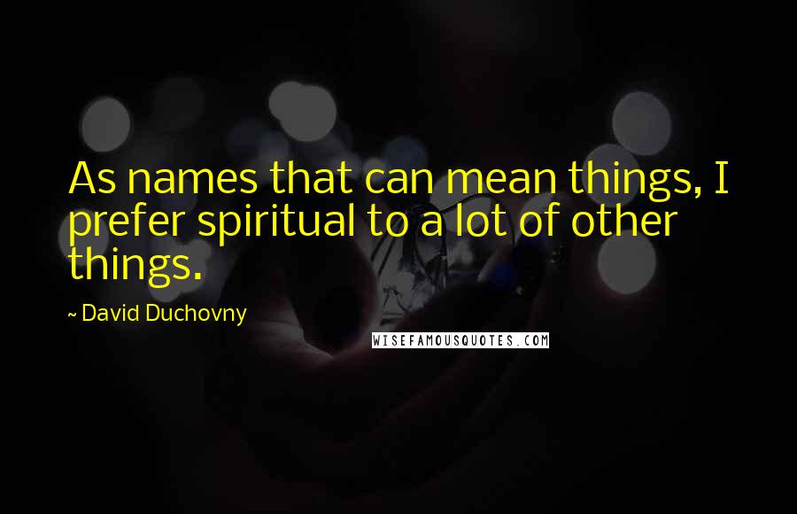 David Duchovny Quotes: As names that can mean things, I prefer spiritual to a lot of other things.