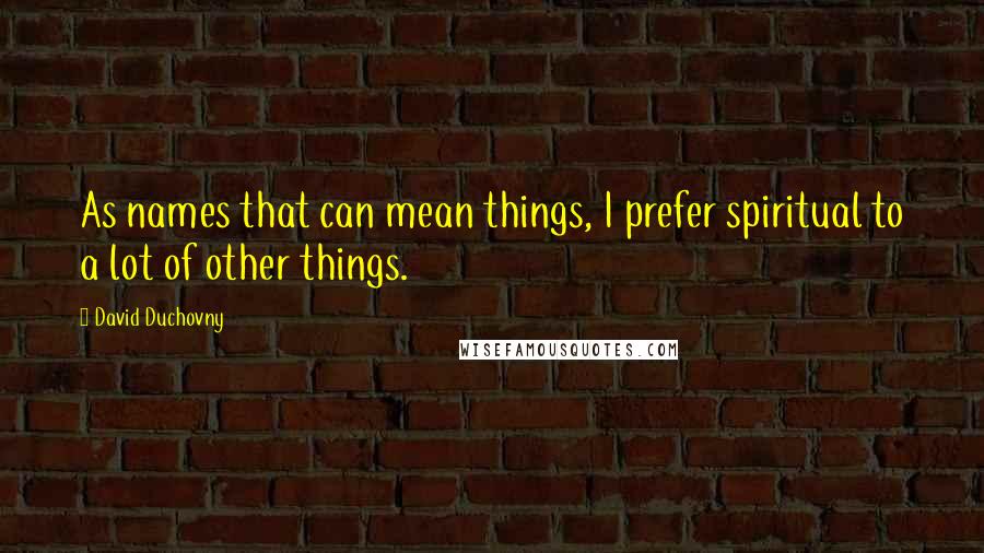 David Duchovny Quotes: As names that can mean things, I prefer spiritual to a lot of other things.