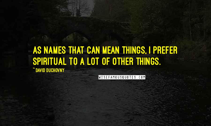 David Duchovny Quotes: As names that can mean things, I prefer spiritual to a lot of other things.