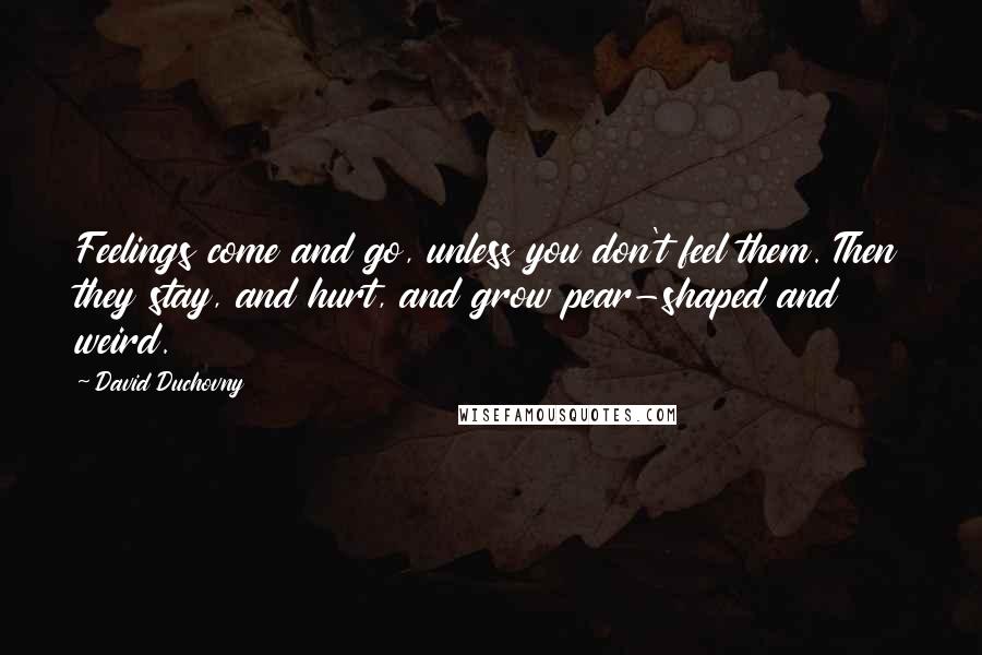 David Duchovny Quotes: Feelings come and go, unless you don't feel them. Then they stay, and hurt, and grow pear-shaped and weird.