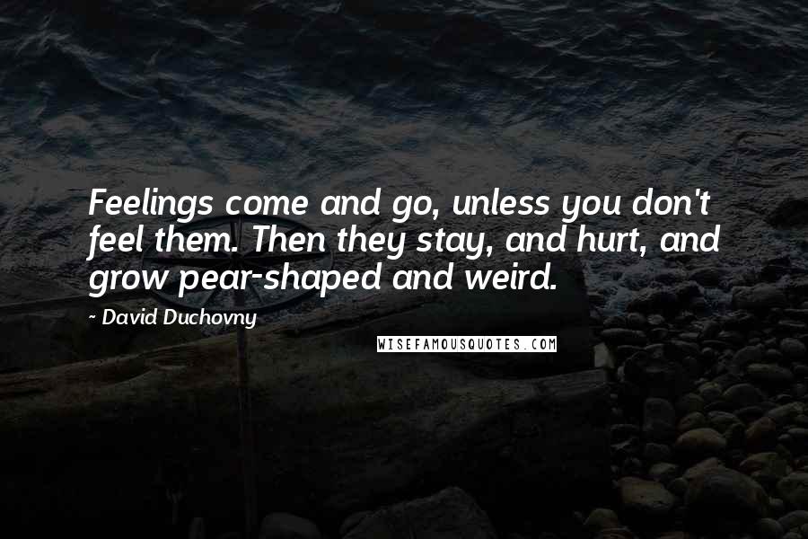 David Duchovny Quotes: Feelings come and go, unless you don't feel them. Then they stay, and hurt, and grow pear-shaped and weird.