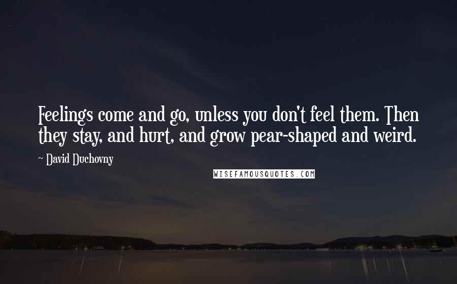 David Duchovny Quotes: Feelings come and go, unless you don't feel them. Then they stay, and hurt, and grow pear-shaped and weird.