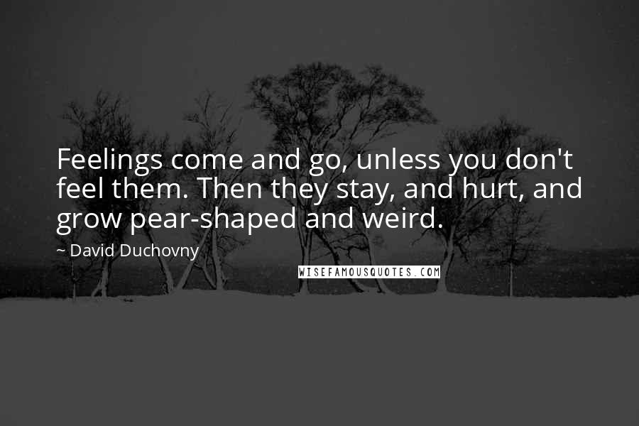 David Duchovny Quotes: Feelings come and go, unless you don't feel them. Then they stay, and hurt, and grow pear-shaped and weird.