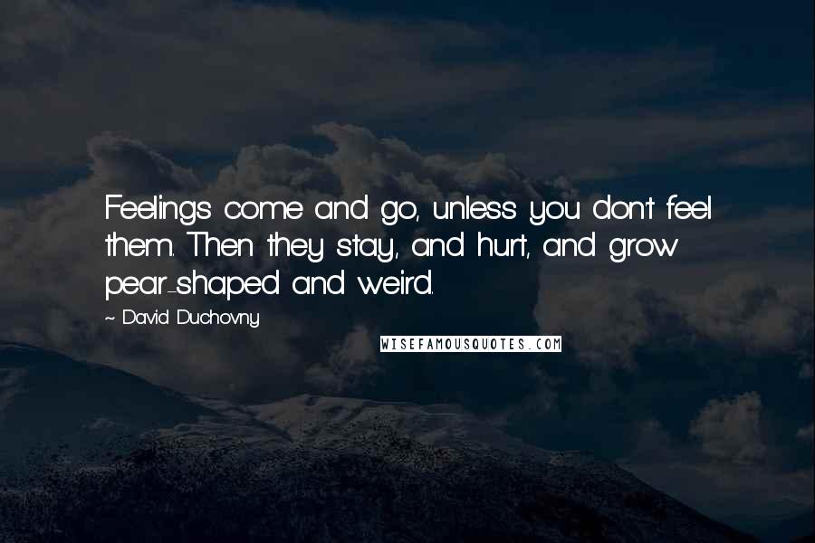 David Duchovny Quotes: Feelings come and go, unless you don't feel them. Then they stay, and hurt, and grow pear-shaped and weird.