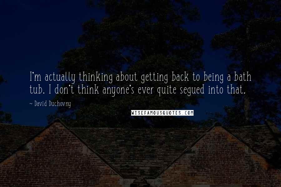 David Duchovny Quotes: I'm actually thinking about getting back to being a bath tub. I don't think anyone's ever quite segued into that.