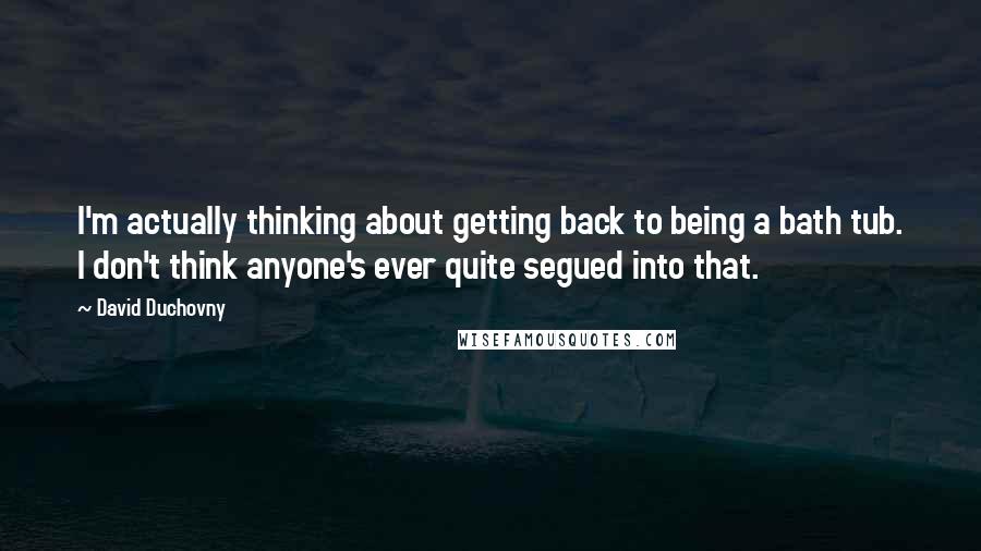 David Duchovny Quotes: I'm actually thinking about getting back to being a bath tub. I don't think anyone's ever quite segued into that.