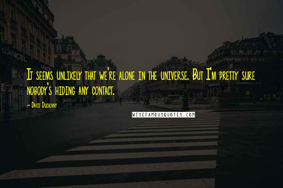 David Duchovny Quotes: It seems unlikely that we're alone in the universe. But I'm pretty sure nobody's hiding any contact.