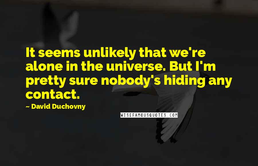 David Duchovny Quotes: It seems unlikely that we're alone in the universe. But I'm pretty sure nobody's hiding any contact.