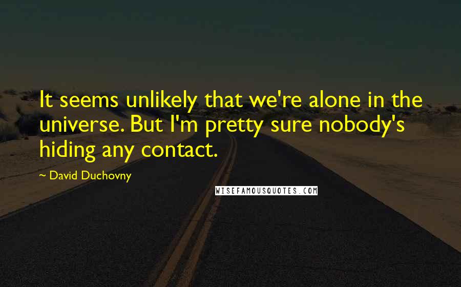 David Duchovny Quotes: It seems unlikely that we're alone in the universe. But I'm pretty sure nobody's hiding any contact.