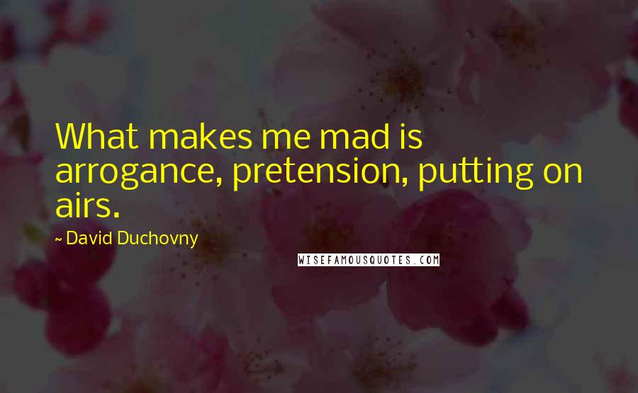 David Duchovny Quotes: What makes me mad is arrogance, pretension, putting on airs.