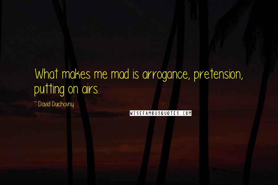 David Duchovny Quotes: What makes me mad is arrogance, pretension, putting on airs.