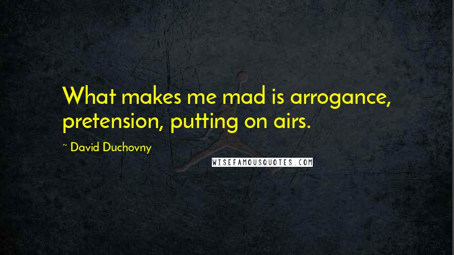 David Duchovny Quotes: What makes me mad is arrogance, pretension, putting on airs.