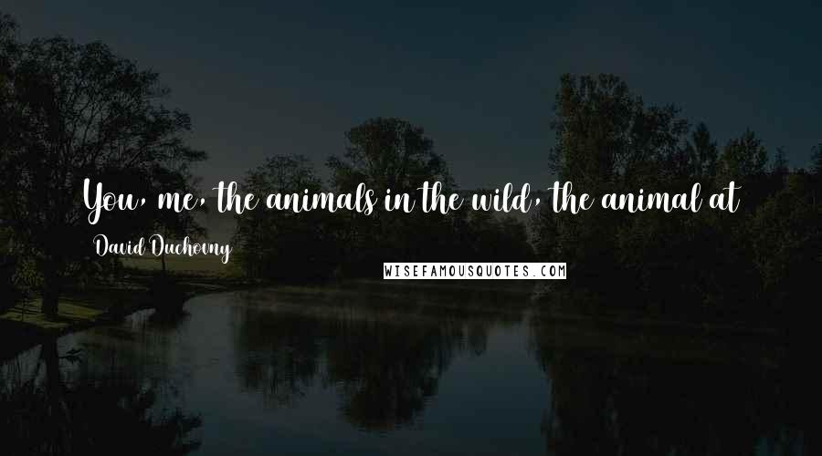 David Duchovny Quotes: You, me, the animals in the wild, the animal at your feet, the animal on your plate, the person next to you - We are all one We are all holy cows Moo