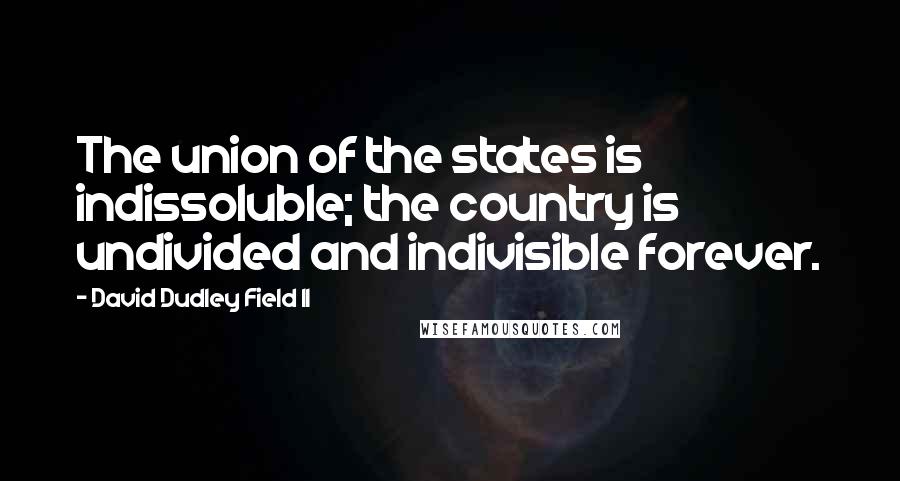 David Dudley Field II Quotes: The union of the states is indissoluble; the country is undivided and indivisible forever.