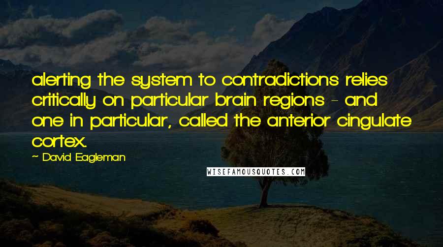 David Eagleman Quotes: alerting the system to contradictions relies critically on particular brain regions - and one in particular, called the anterior cingulate cortex.