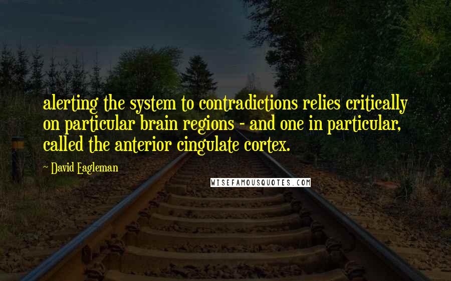 David Eagleman Quotes: alerting the system to contradictions relies critically on particular brain regions - and one in particular, called the anterior cingulate cortex.